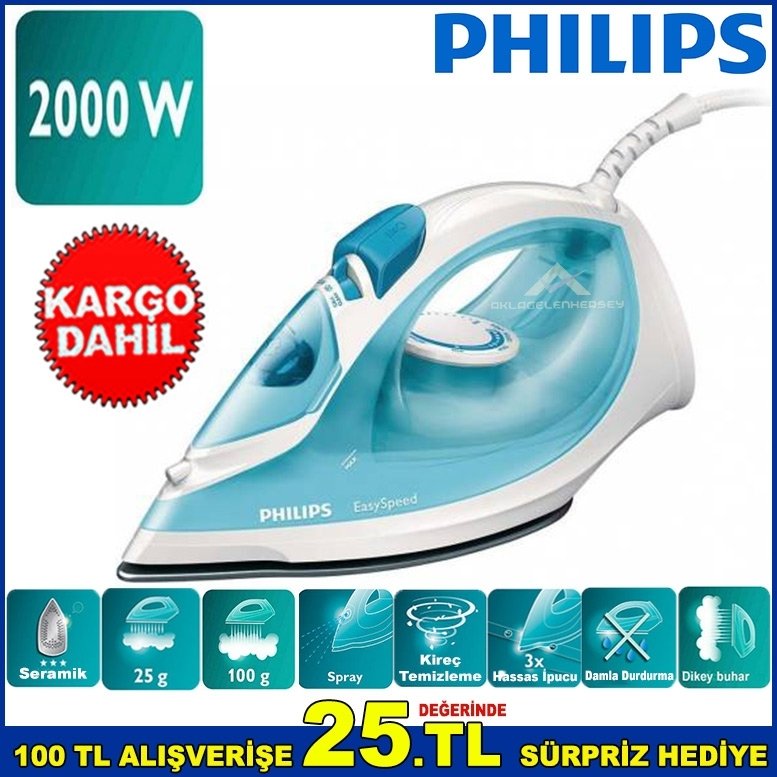 Philips GC1028 2000W Seramik Tabanlı Buharlı Ütü Damlama Önleyici