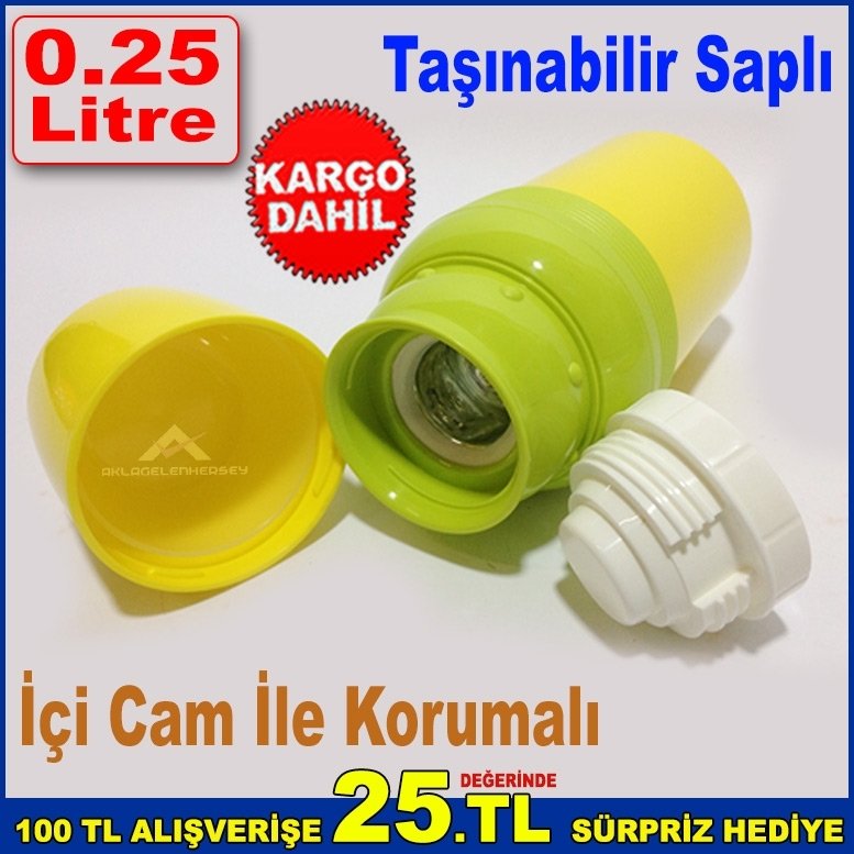 0.25Litre Kapasite Çocuk Termosu İçi Cam ile Korumalı Su Termosu
