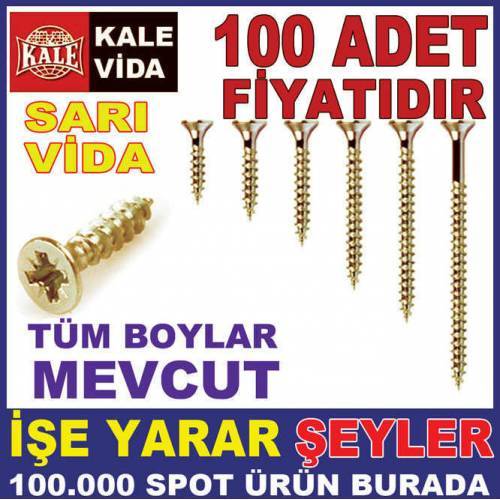 Kale Vida 100ad Sarı Sunta Ahşap Vidası 3.5x20mm