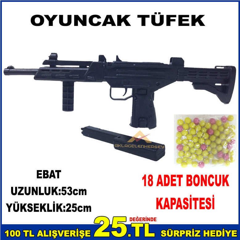 18 BONCUK KAPASİTELİ ŞARJÖRLÜ 53x25cm BOYUTUNDA BONCUK ATAN OYUNCAK TÜFEK