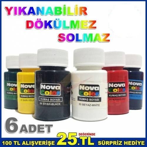 YIKANABİLİR SOLMAZ DÖKÜLMEZ 6 FARKLI RENKTE NOVA KUMAŞ BOYASI