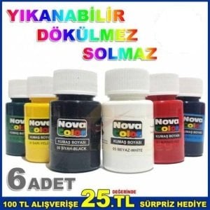 YIKANABİLİR SOLMAZ DÖKÜLMEZ 6 FARKLI RENKTE NOVA KUMAŞ BOYASI
