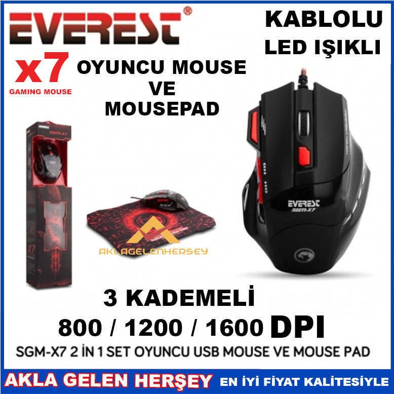 EVEREST OYUNCU MOUSE VE MOUSEPAD SETİ SGM-X7