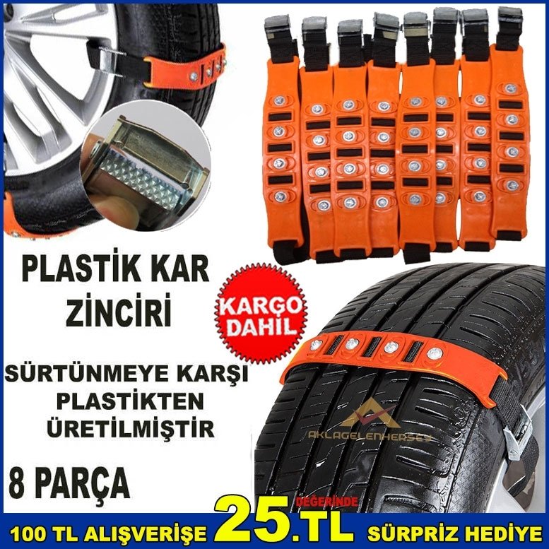 8 PARÇA SÜRTÜNMEYE ÖZEL MALZEMEDEN ÇELİK PERÇİNLİ KAR ZİNCİRCİRİ.