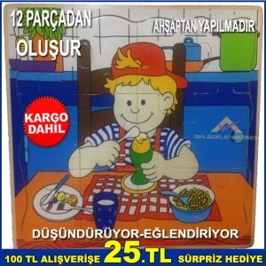 12 PARÇADAN OLUŞAN EĞLENCELİ ÇOCUK FİGÜRLÜ AHŞAP PUZZLE