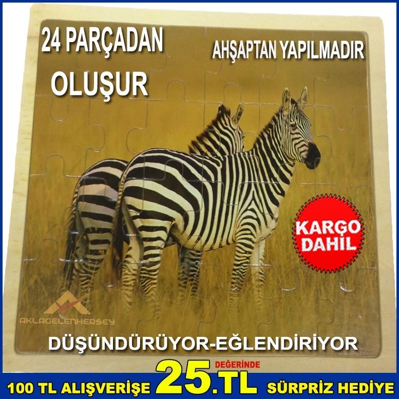 24 PARÇADAN OLUŞAN EĞLENCELİ ZEBRA FİGÜRLÜ AHŞAP PUZZLE