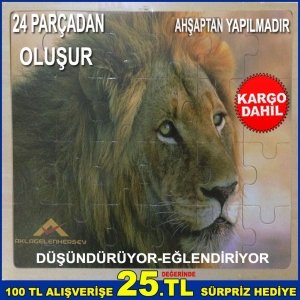 24 PARÇADAN OLUŞAN EĞLENCELİ ASLAN FİGÜRLÜ AHŞAP PUZZLE