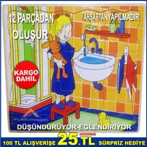 12 PARÇADAN OLUŞAN EĞLENCELİ ÇOCUK FİGÜRLÜ AHŞAP PUZZLE