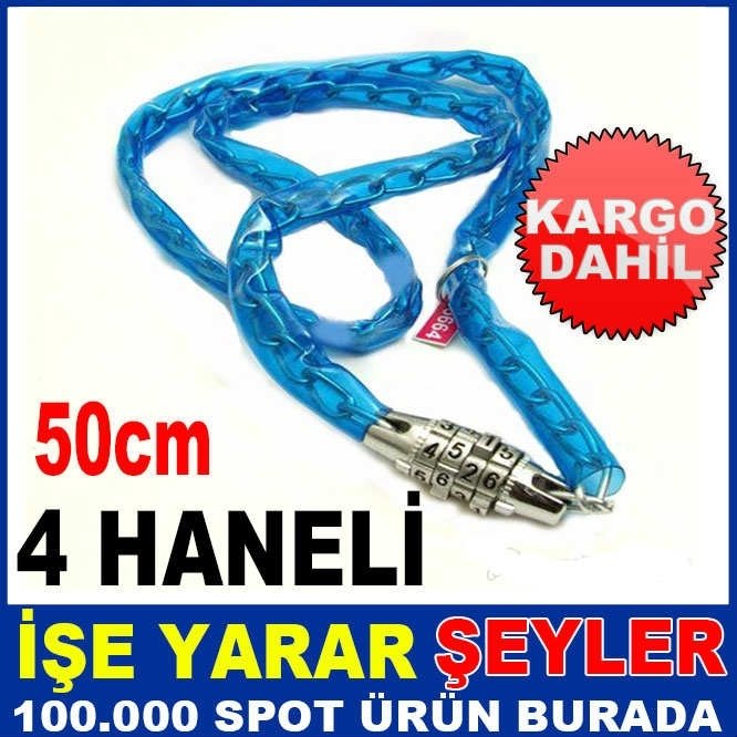 4 HANE ŞİFRELİ ZİNCİRLİ BİSİKLET KİLİTİ 50cm KD
