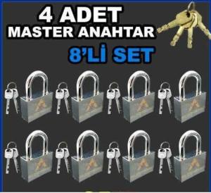 8 adet Çelik Asma Kilit Seti MASTER KİLİT SETİ 4 Master Anahtarla her Kilidi Açabilirsiniz