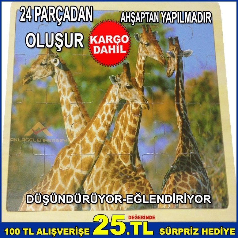 24 PARÇADAN OLUŞAN EĞLENCELİ ZÜRAFA FİGÜRLÜ AHŞAP PUZZLE