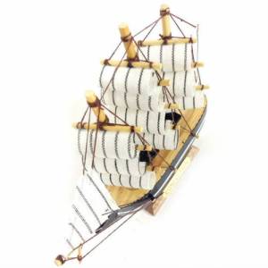 Dekoratif Ahşap Gemi 3 Direkli Şık Tasarım Maket Gemi 14x13cm Ebatında Masaüstü Süsü