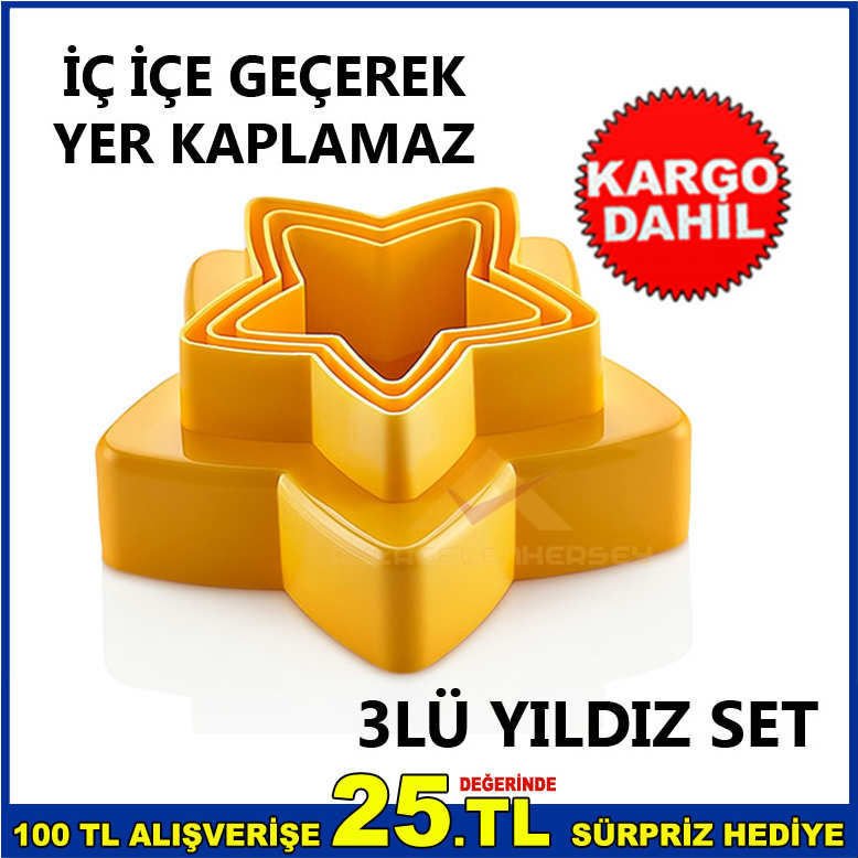 3LÜ SET İÇ İÇE GEÇEBİLEN YILDIZ VOLOVAN KURABİYE KESİM KALIBI
