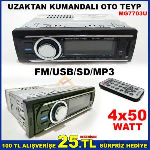 MEGA KUMANDALI MP3 ÇALAR 4x50W OTO TEYP MG7703U