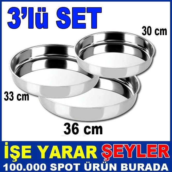 1.KALİTE 3'LÜ PASLANMAZ ÇELİK FIRIN TEPSİ SETİ