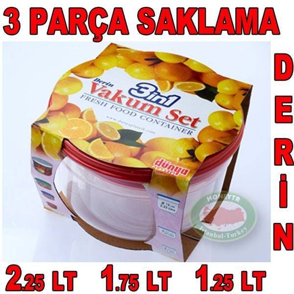 3 pcs DERİN VAKUM SAKLAMA SET MİKRODALGA UYUMLU