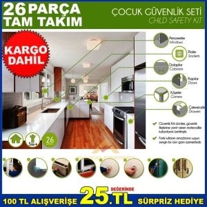 26p PENCERE-PRİZ-DOLAP-KAPI-KÖŞE-ÇEKMECE ÇOCUK BEBEK GÜVENLİK SET
