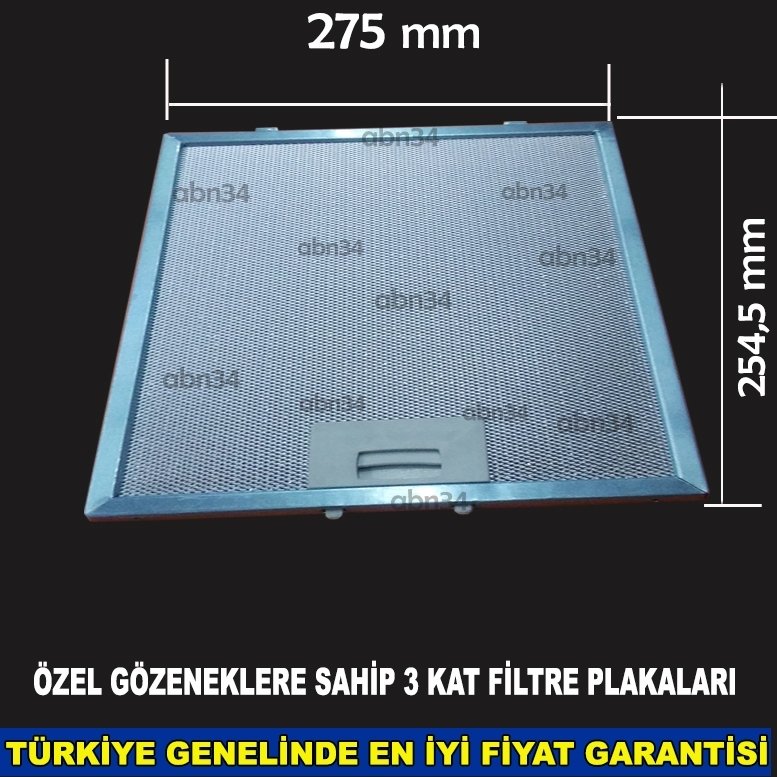 Alüminyum Davlumbaz Filtresi 275x254,5mm Ankastre Filtresi