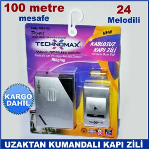 Metalik Gümüş Gri Uzaktan Kumandalı Kapı Zili 24 Melodi ile 100 metre Mesafede Çekim Gücü