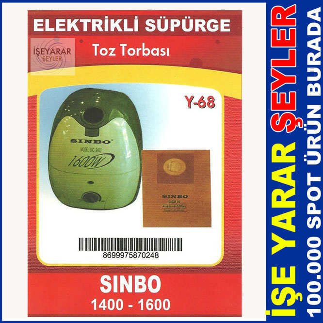 SINBO ELEKTRİKLİ SÜPÜRGE TOZ TORBASI Y68