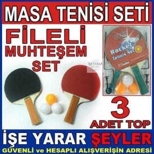 FİLELİ DEMİRLİ MASA TENİS SETİ 2AHŞAP RAKET 3TOP