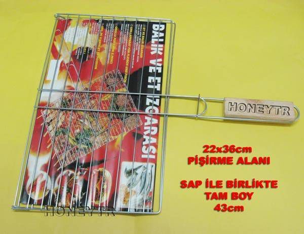 PASLANMAZ ÇELİK ET VE BALIK IZGARASI AHŞAP SAPLI