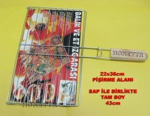 PASLANMAZ ÇELİK ET VE BALIK IZGARASI AHŞAP SAPLI