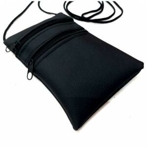 Boyun Askılı Çift Fermuar Deri Çanta,15x10cm %100 Güvenli Para Cüzdanı,Su Geçirmez 1.kalite Pu Deri