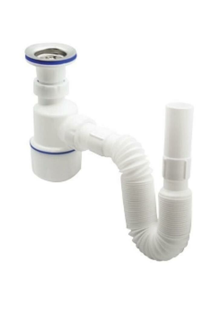 ÖZBEST Körüklü Tahliye Taslı Lavabo Evye Sifonu  Depolu Lavabo Evye Gider Borusu Metal Süzgeç 75 Cm Gırtlak