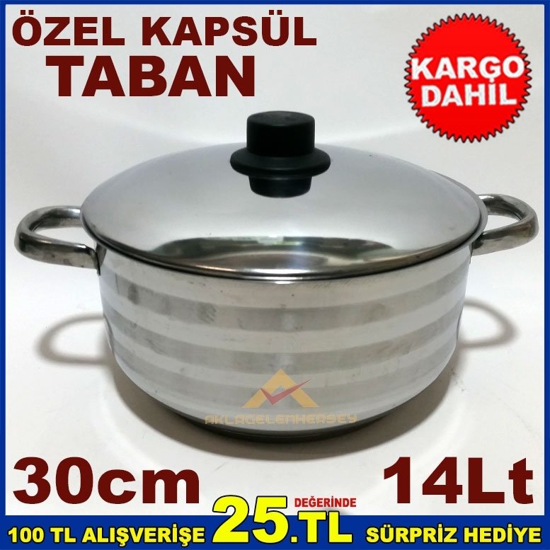 30cm İNDÜKSİYON KAPSÜL TABANLI PASLANMAZ ÇELİK DERİN TENCERE