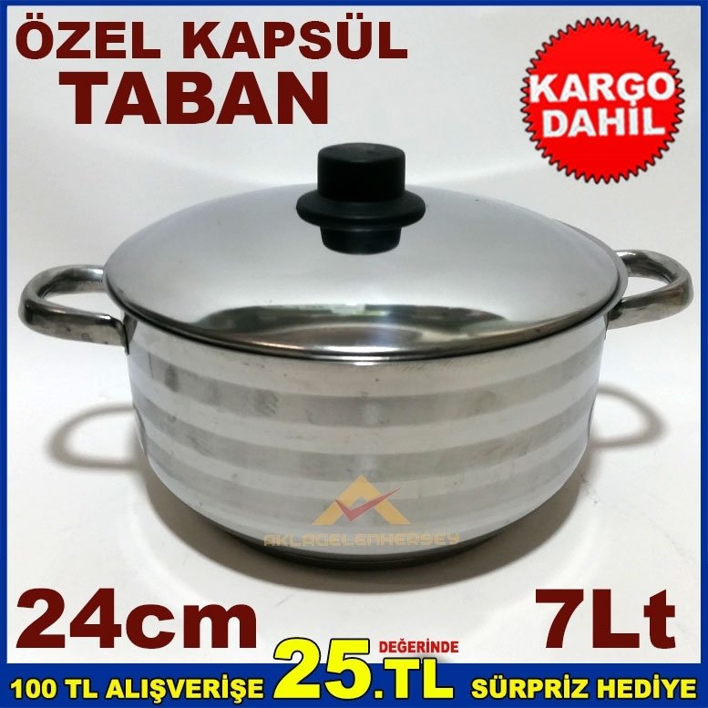 24cm İNDÜKSİYON KAPSÜL TABANLI PASLANMAZ ÇELİK DERİN TENCERE