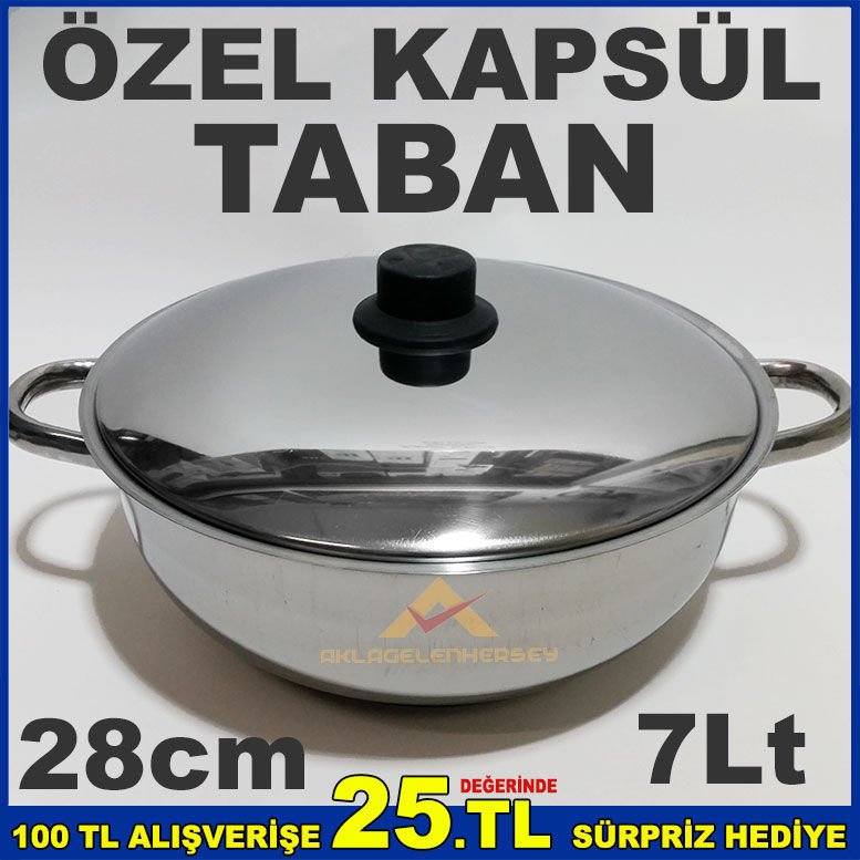 28cm ÇELİK KARNIYARIK TENCERESİ İNDÜKSİYON ÇELİK KAPSÜL TABAN 7 LİTRE BASIK TENCERE