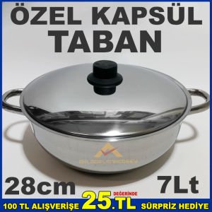 28cm ÇELİK KARNIYARIK TENCERESİ İNDÜKSİYON ÇELİK KAPSÜL TABAN 7 LİTRE BASIK TENCERE
