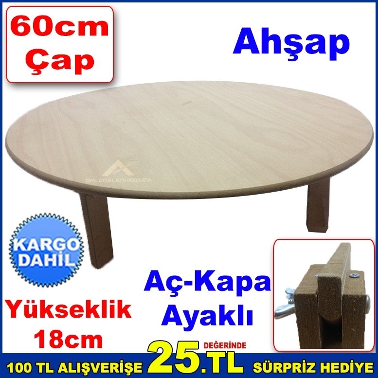 60cm Ahşap Yer Sofrası Katlanabilir Ayaklı Yufka Açma Tahtası