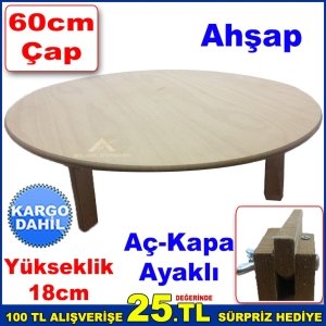 60cm Ahşap Yer Sofrası Katlanabilir Ayaklı Yufka Açma Tahtası