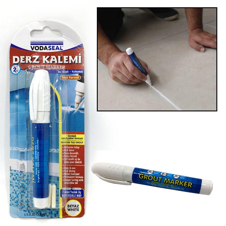 1 Adet Yedek Uçlu Su Bazlı Kokusuz Beyaz Derz Kalemi Vodaseal Derz Yenileme Fayans Kalemi