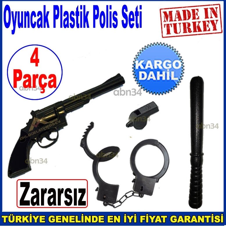 4 Parça Plastik Zararsız Polis Seti Plastik Oyuncak Seti