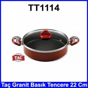 Taç TT1114 Granit Basık Tencere 22 Cm Cam Kapaklı Şık Tasarım