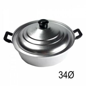 34Ø Kapaklı Çift Kulplu Alüminyum Natural Tencere Yerli Üretim Pilav Ve Basık Karnıyarık Tenceresi