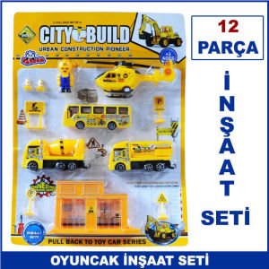 12 Parça Helikopterli İnşaat Seti Oyuncağı - Mesleki Oyuncak Setleri - Kaliteli ve Dayanıklı