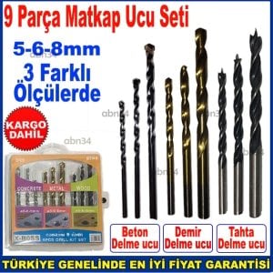 Beton, Demir, Ahşap 9 Parça Değişik Ölçülerde Matkap Ucu Seti