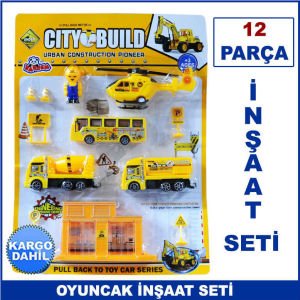 12 Parça Helikopterli İnşaat Seti Oyuncağı - Mesleki Oyuncak Setleri - Kaliteli ve Dayanıklı