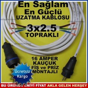 KAUÇUK FİŞ ve PRİZLE​ ÖZEL ÜRETİM TOPRAKLI 3x2.5 UZATMA KABLOSU