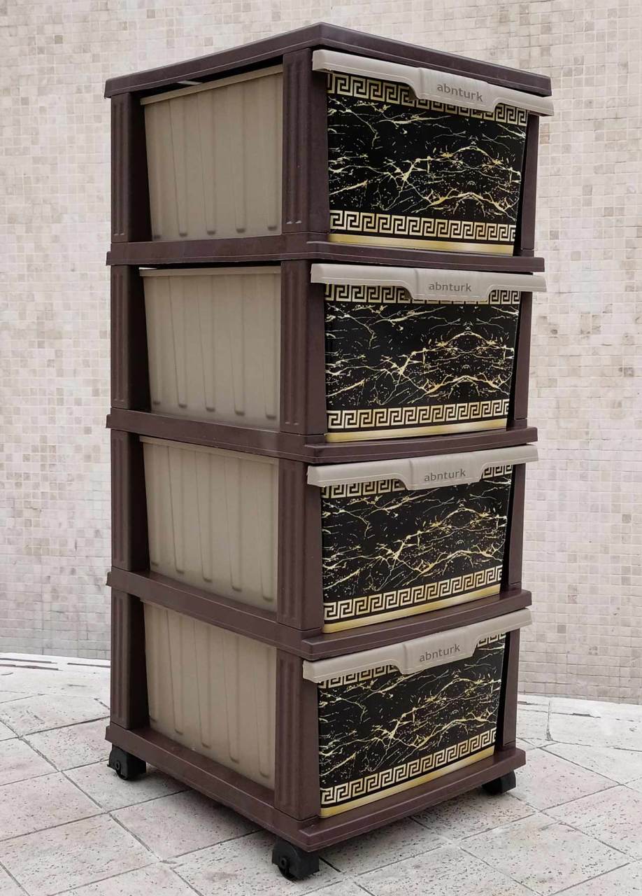 Bordür Siyah Mermer Desen 4 Çekmece Demonte Komidin 45x38 h:93cm Mutfak Banyo işyerine Raf Sistemi