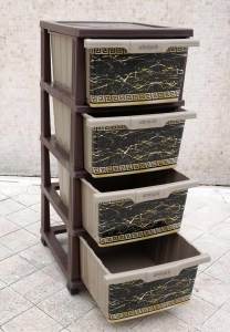 Bordür Siyah Mermer Desen 4 Çekmece Demonte Komidin 45x38 h:93cm Mutfak Banyo işyerine Raf Sistemi