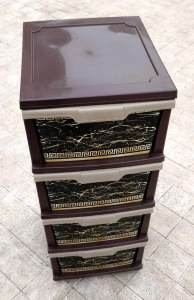 Bordür Siyah Mermer Desen 4 Çekmece Demonte Komidin 45x38 h:93cm Mutfak Banyo işyerine Raf Sistemi