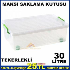 TEKERLEKLİ KAPAKLI MAKSİ SAKLAMA KUTUSU 30 LİTRE