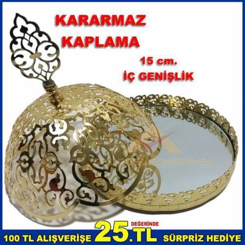 15 Cm. İçi Aynalı Kararmaz Kaplamalı Gold - Altın Renk Metal Şekerlik