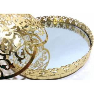 15 Cm. İçi Aynalı Kararmaz Kaplamalı Gold - Altın Renk Metal Şekerlik