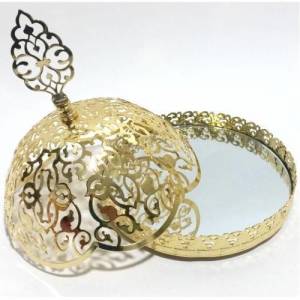 15 Cm. İçi Aynalı Kararmaz Kaplamalı Gold - Altın Renk Metal Şekerlik
